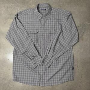 Patagonia Mens Plaid Hiking Technical Breathable Button Up Shirt Gray L Large